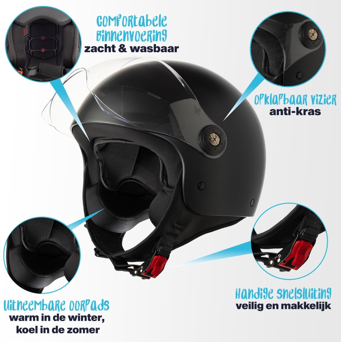 VINZ Duoro Scooterhelm - Motorhelm - Jet Helm voor Vespa, Scooter, Motor Brommer & Snorfiets - Mat Zwart - XL – foto 2