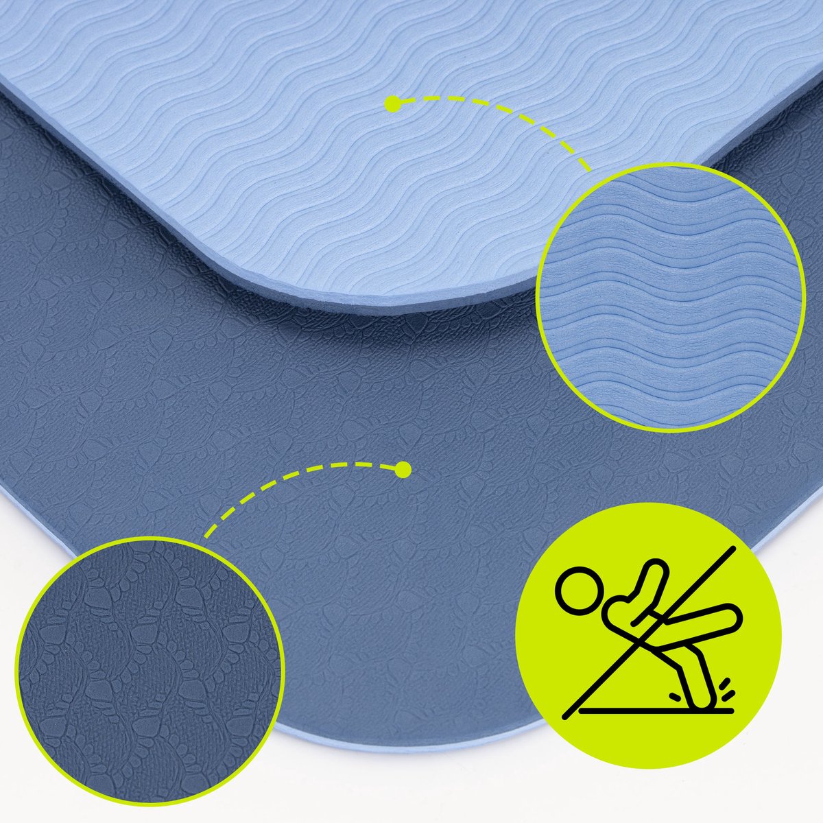 Actiget® Yogamat - Extra Dik - Inclusief Draagriem - 183 x 61x 0.6 CM - Blauw - TPE thumbnail 7