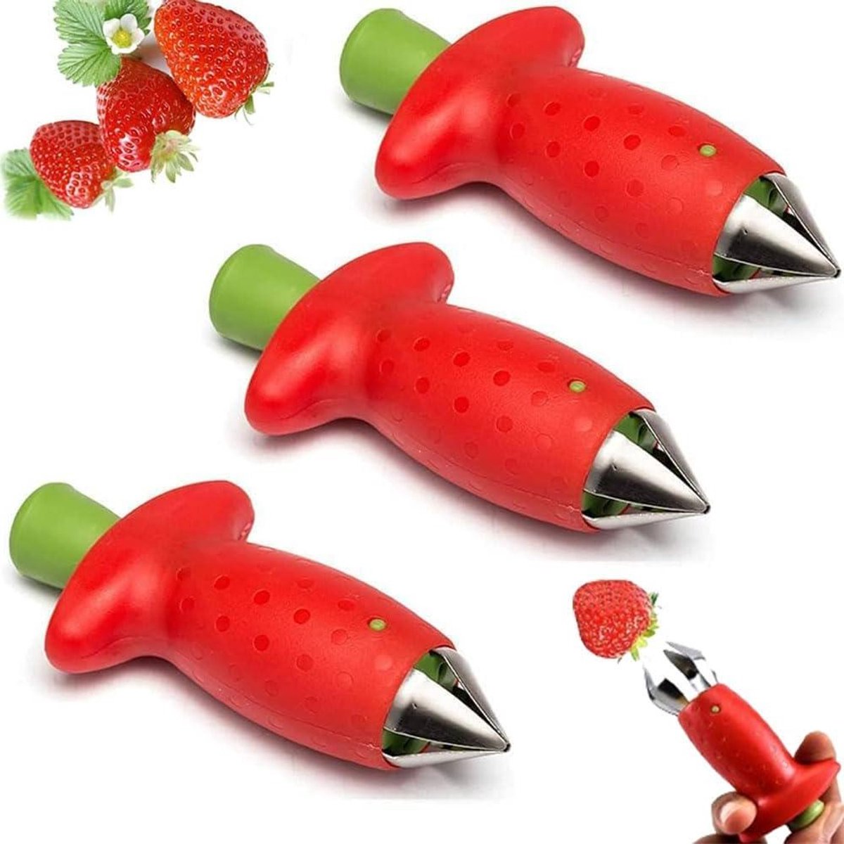 Corers voor Aardbeien - Set van 3 Stuks Roestvrij Stalen Hullers en Removers