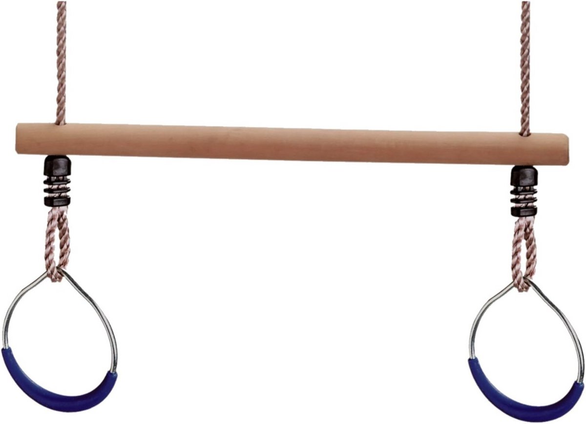 Houten Turnstok met Gymringen en Klimtouw voor Buitenspelen