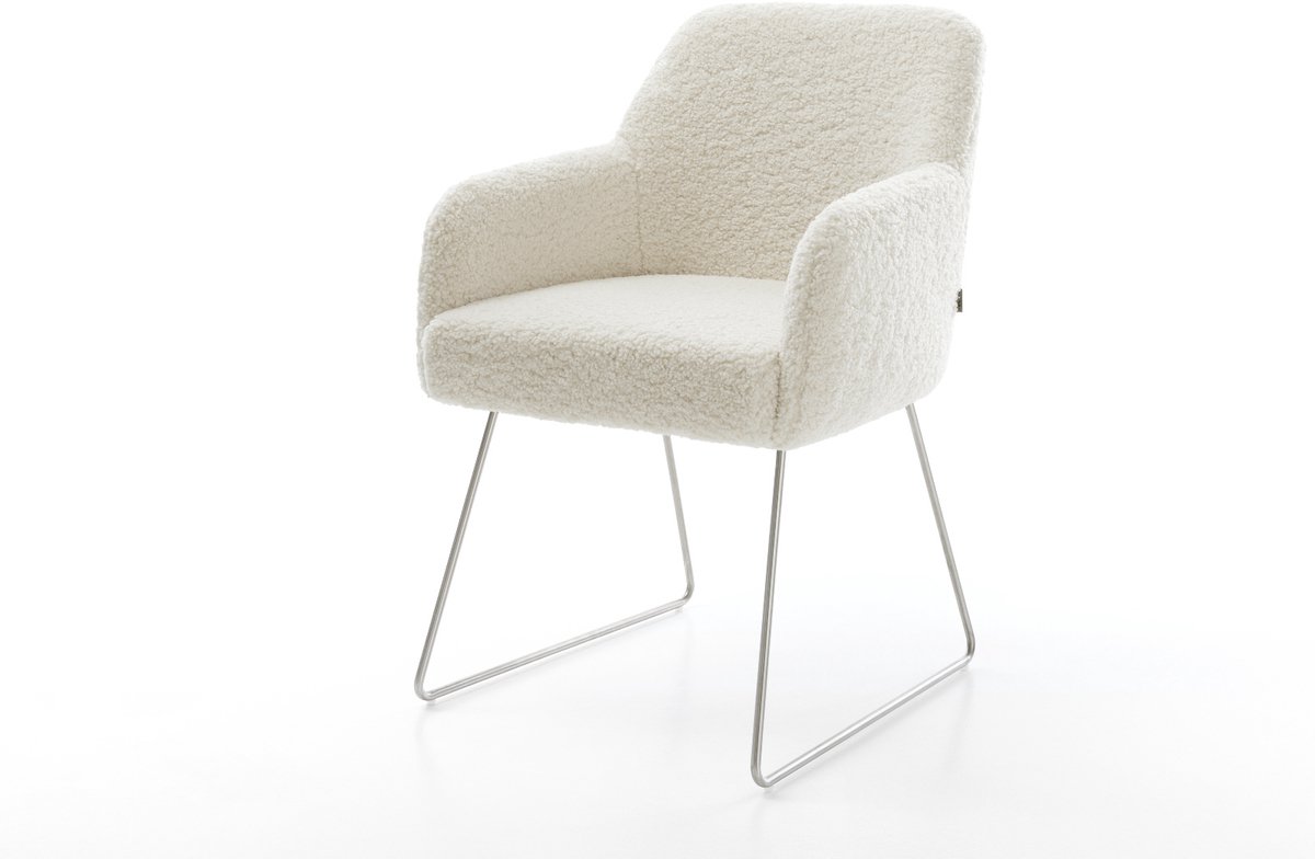 DELIFE Gestoffeerde-stoel Greg-Flex slipframe roestvrij staal teddy beige pocketveer kern