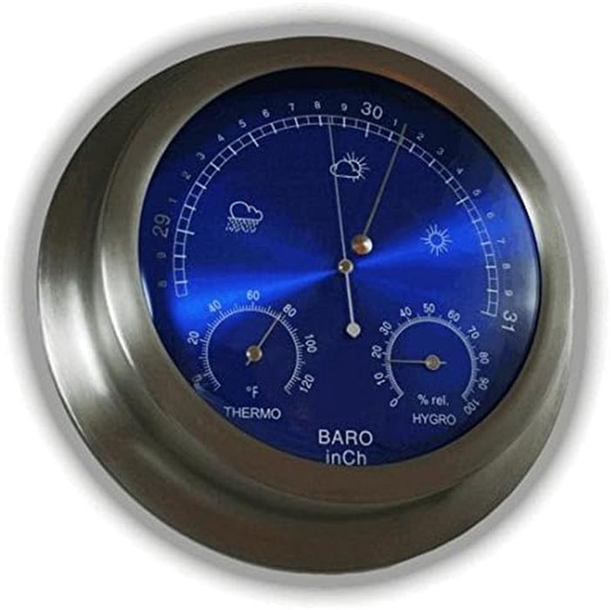 Grote Weerstation met Barometer, Temperatuur en Luchtvochtigheid in Geborsteld Aluminium