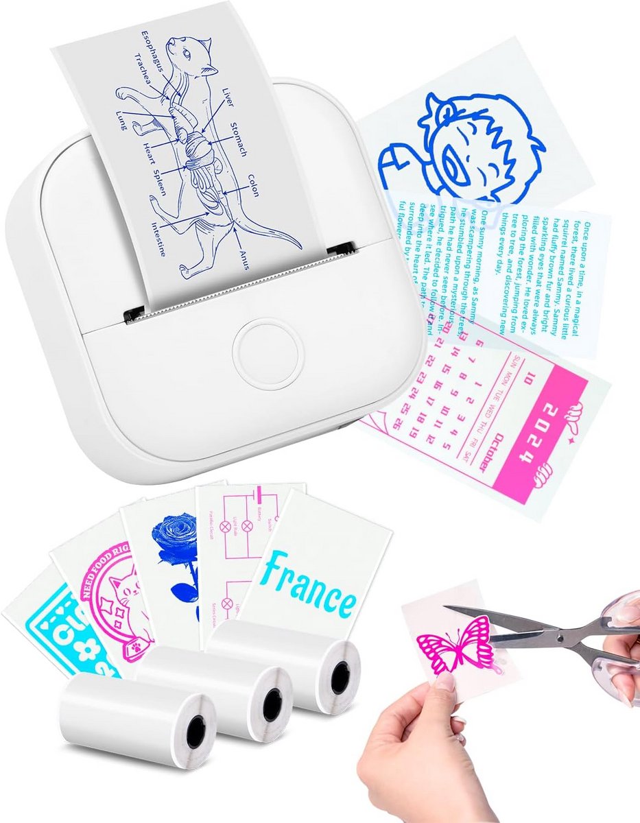 Draagbare Thermische Inkless Printer voor Telefoon en Tablet - Wit