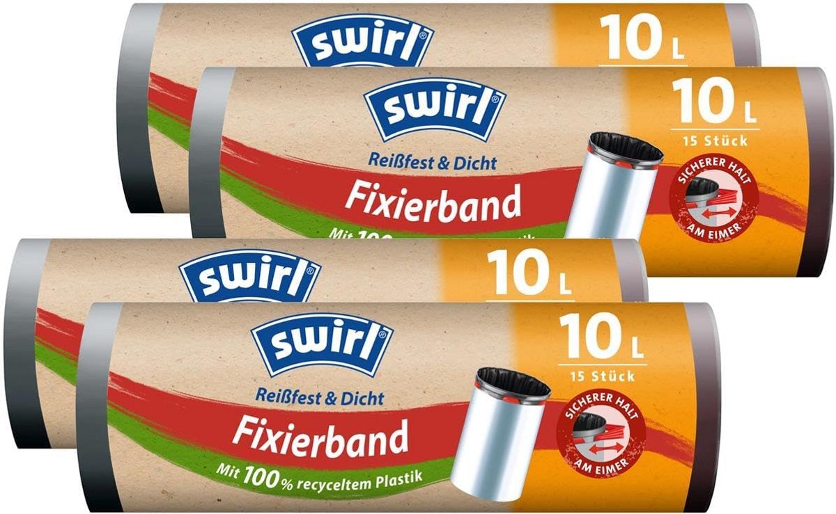 4x 10 Liter Afvalzakken met Bevestigingsband Scheurbestendig
