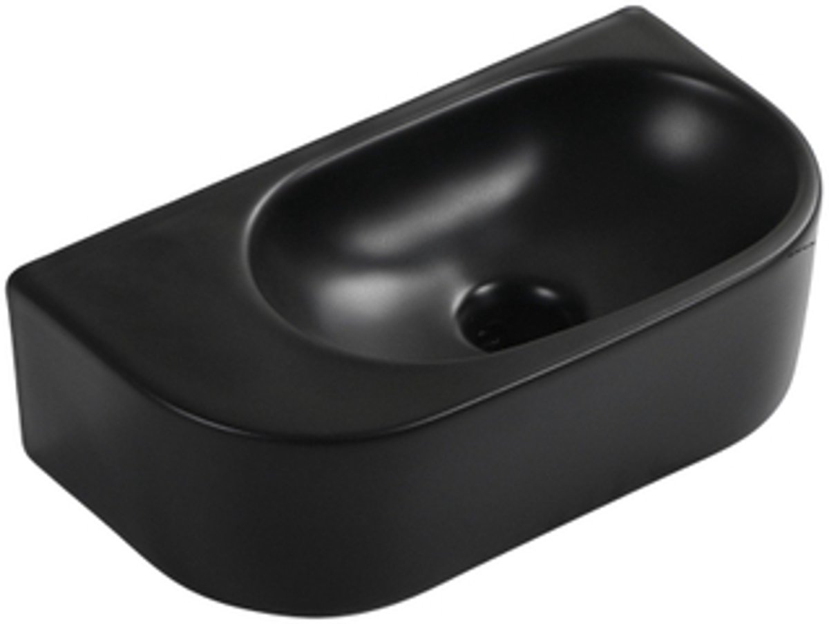 QeramiQ Pure Fontein - 40x22x12cm - Glad - halfrond - zonder kraangat - Keramiek - Zwart mat