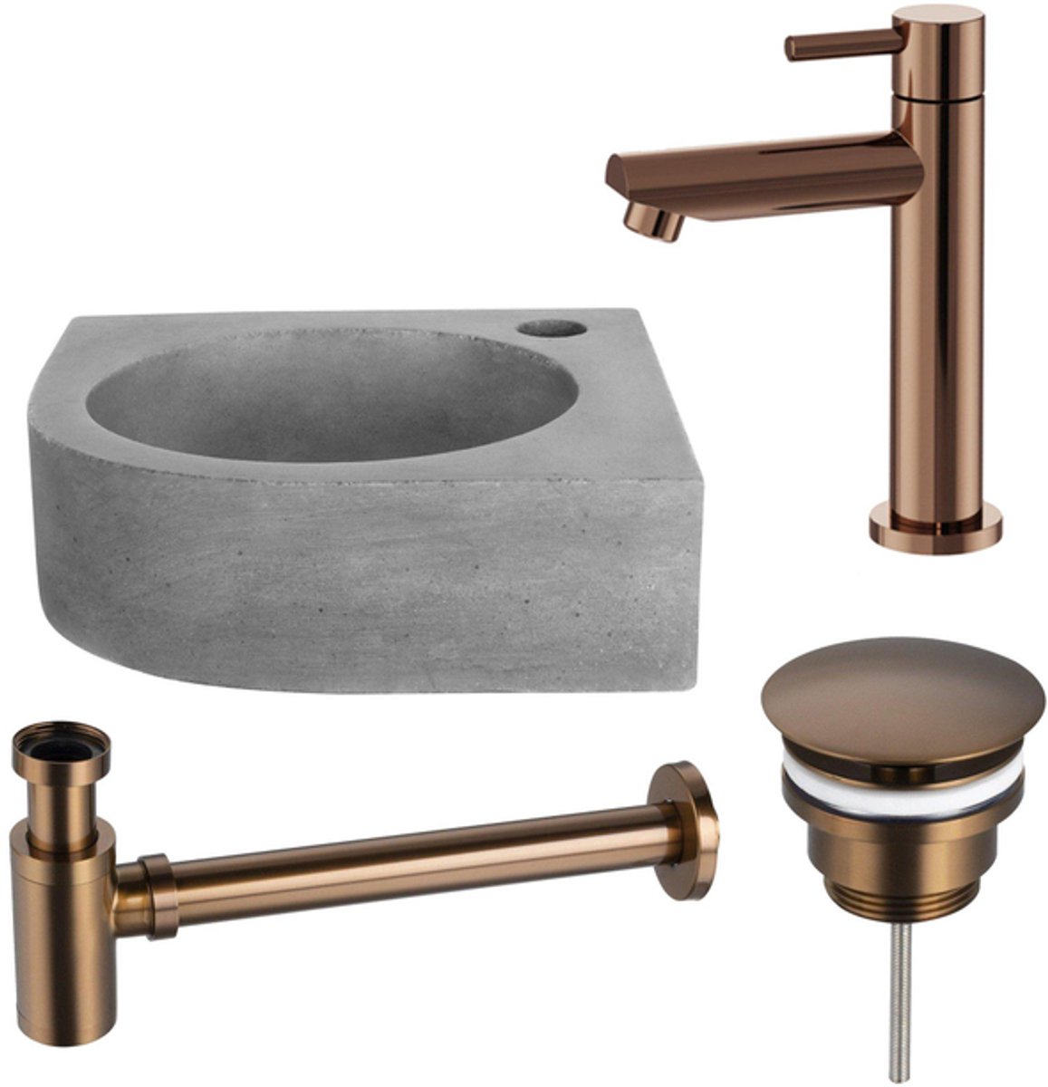 FugaFlow Eccelente Pietra fonteinset - 31.5x31.5x10cm - 1 kraangat - hoek - fonteinkraan koper - beton