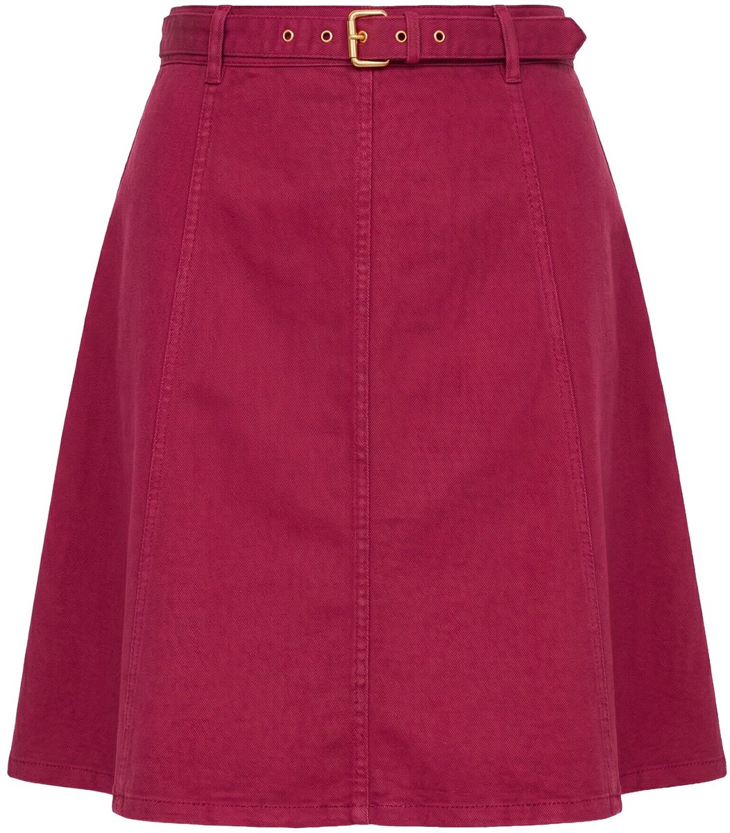 MIAMODA - Dames - Jeans midi-rok A-lijn sierriem - Donkerrood - Maat 60