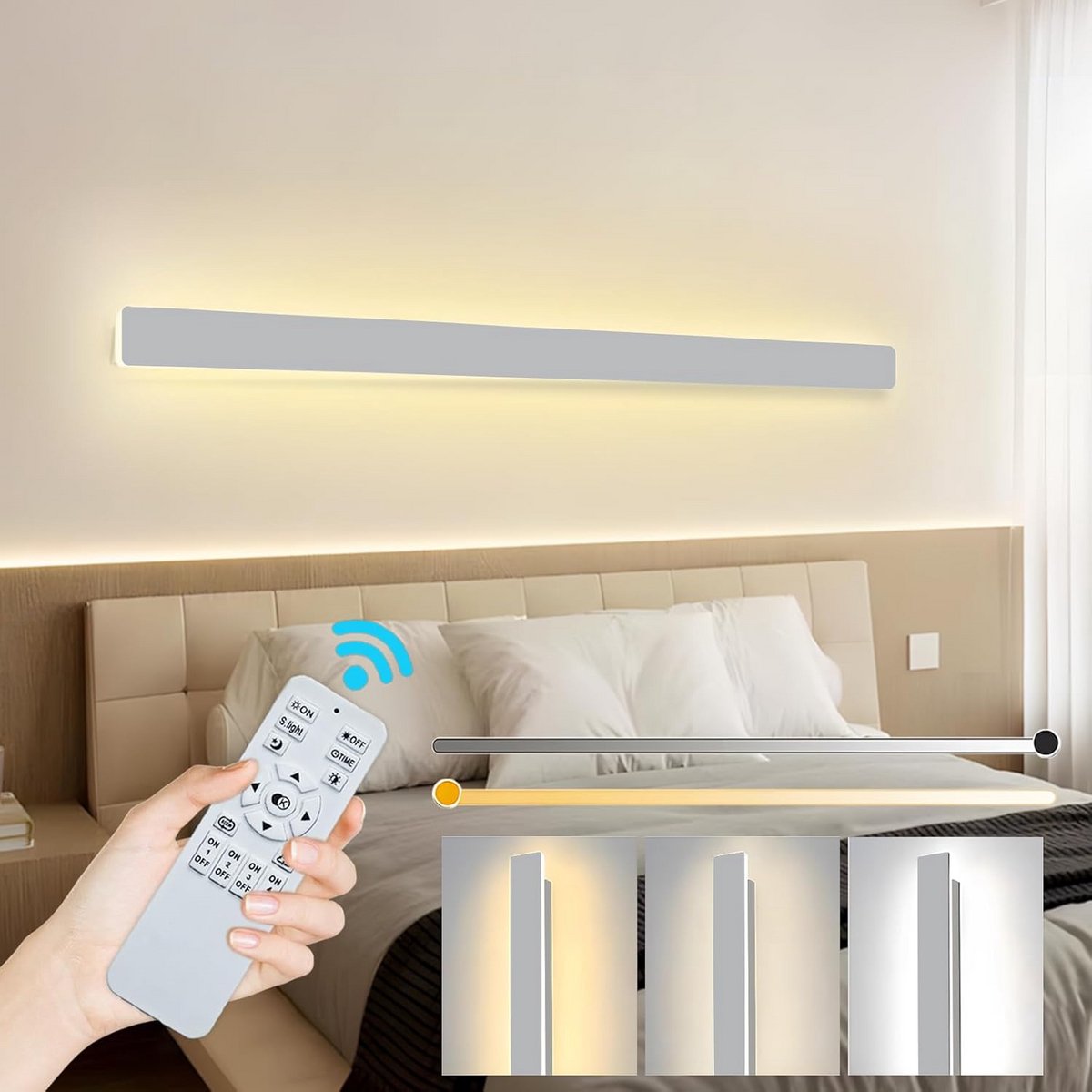 Moderne LED Wandlamp Dimbaar met Afstandsbediening voor Binnen, 3 Kleurtemperaturen