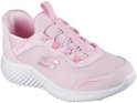 Roze Skechers Slip-ins sneaker met wit 'S' logo en witte zool.