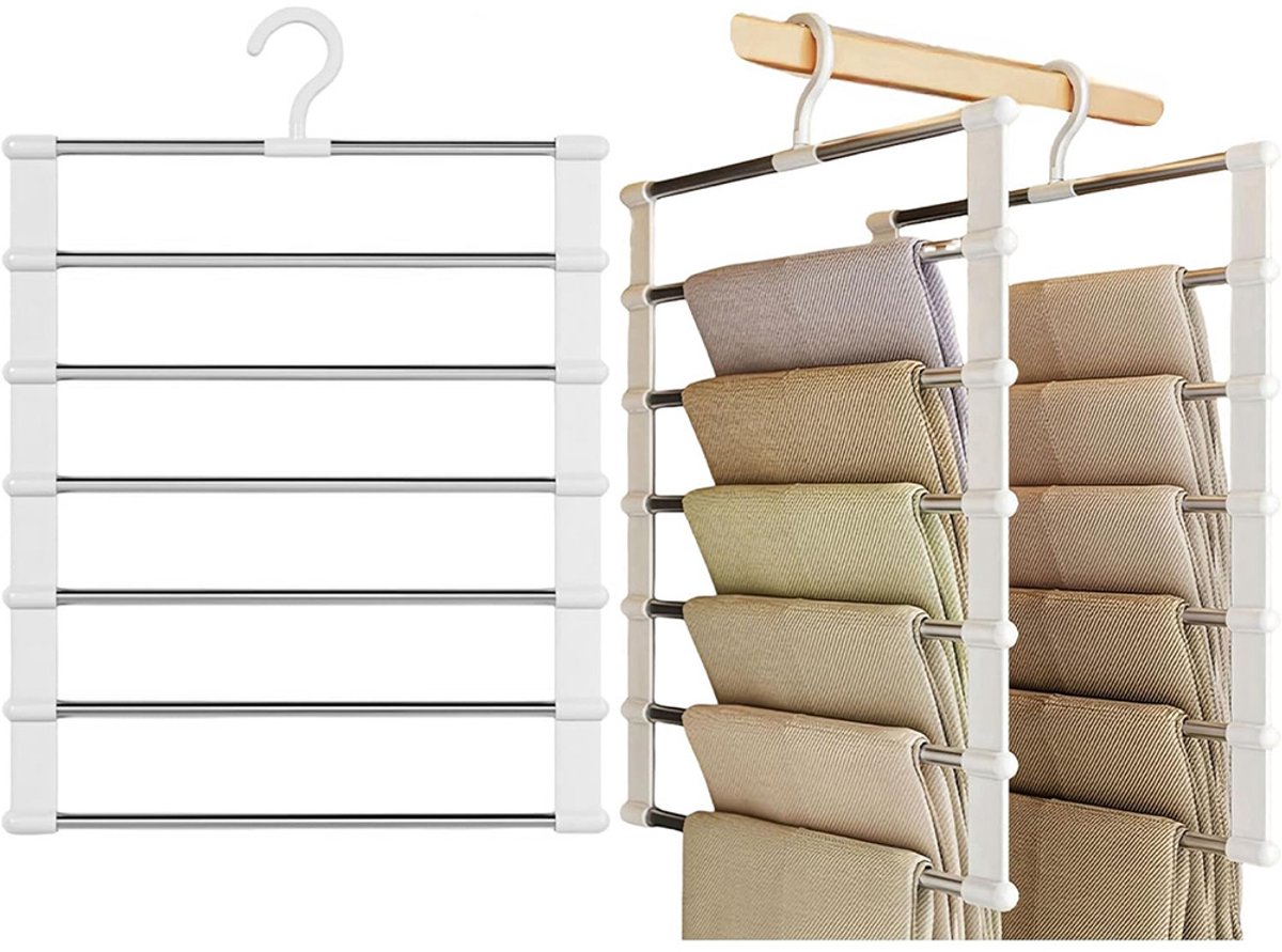 Opvouwbare Kledinghanger - Broekhanger - Super Ruimtebesparend - Ruimtebesparend Antislip Klerenhanger voor 7 Broeken - Broekrek met Ladder - Wit