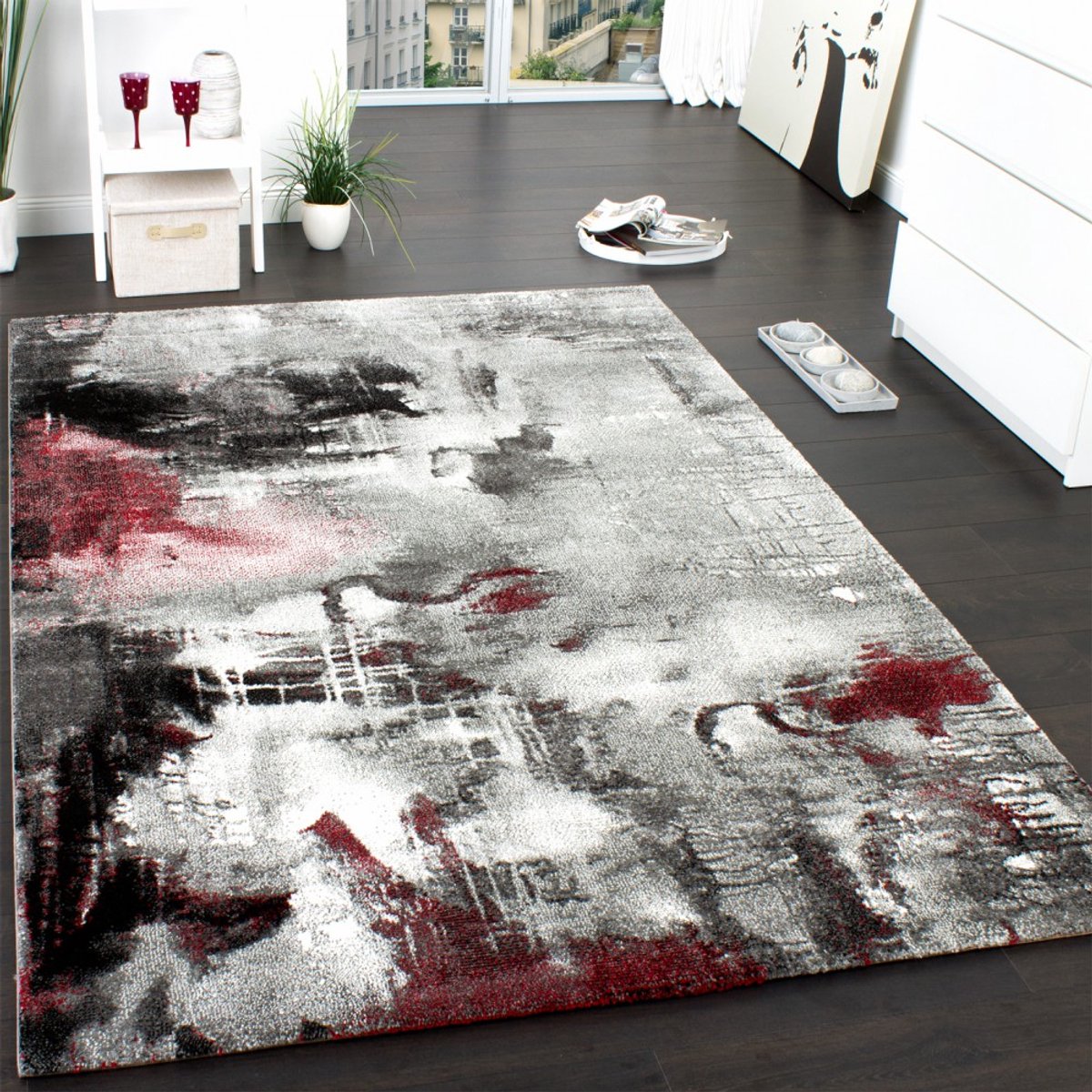 Paco Home Vloerkleed Modern Designervloerkleed Canvaslook Gemêleerd Grijs/Rood/Crème 120x170 cm