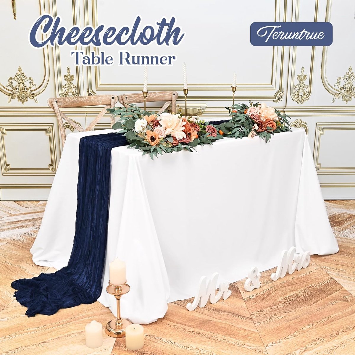 Kaasdoek Tafellopers - Boho Gaas - Feestdecoratie - Set van 10 - 3 meter lang - Donkerblauw