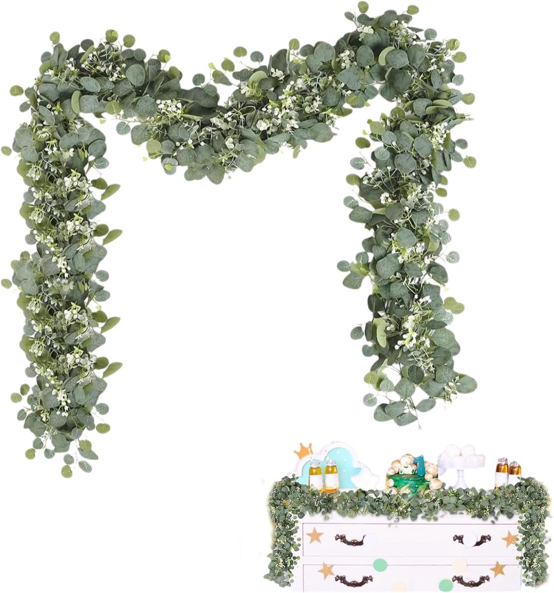 Kunst Eucalyptus Slinger - Decoratieve Klimop - Feest Huisdecoratie - Natuurlijk Realistisch - 18 Meter Lang - Groen