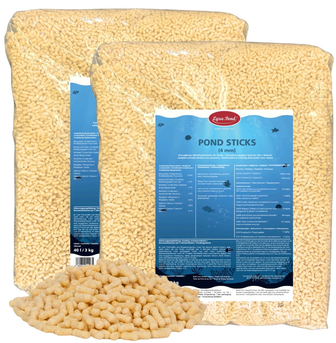 2 x 40 liter (6 kg) Lyra Pond® Pond Sticks visvoer vijvervoer