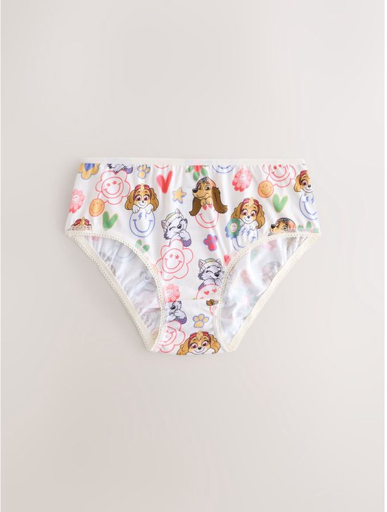 Witte slip met een all-over print van Paw Patrol-personages, bloemen en hartjes.