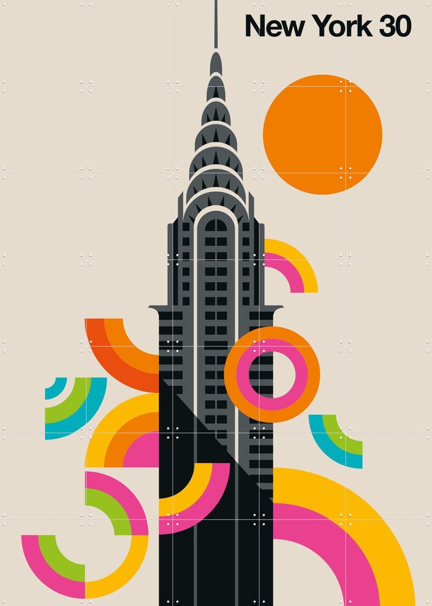 IXXI New York 30, Bo Lundberg - 100 x 140 cm - Gratis ophangtool - Grote wanddecoratie en posters - Geometrische Kunst, Digitale Kunst, Mancave, Gang