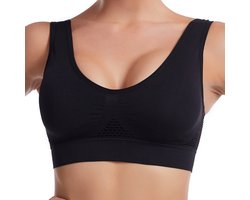 Comfortabele Naadloze Sport BH Zonder Beugel voor Dames - Ademend Mesh Design met Open Rug - Zacht en Ondersteunend - Ideaal voor yoga, fitness, pilates, hardlopen en dagelijkse workouts- zwart- XXXL