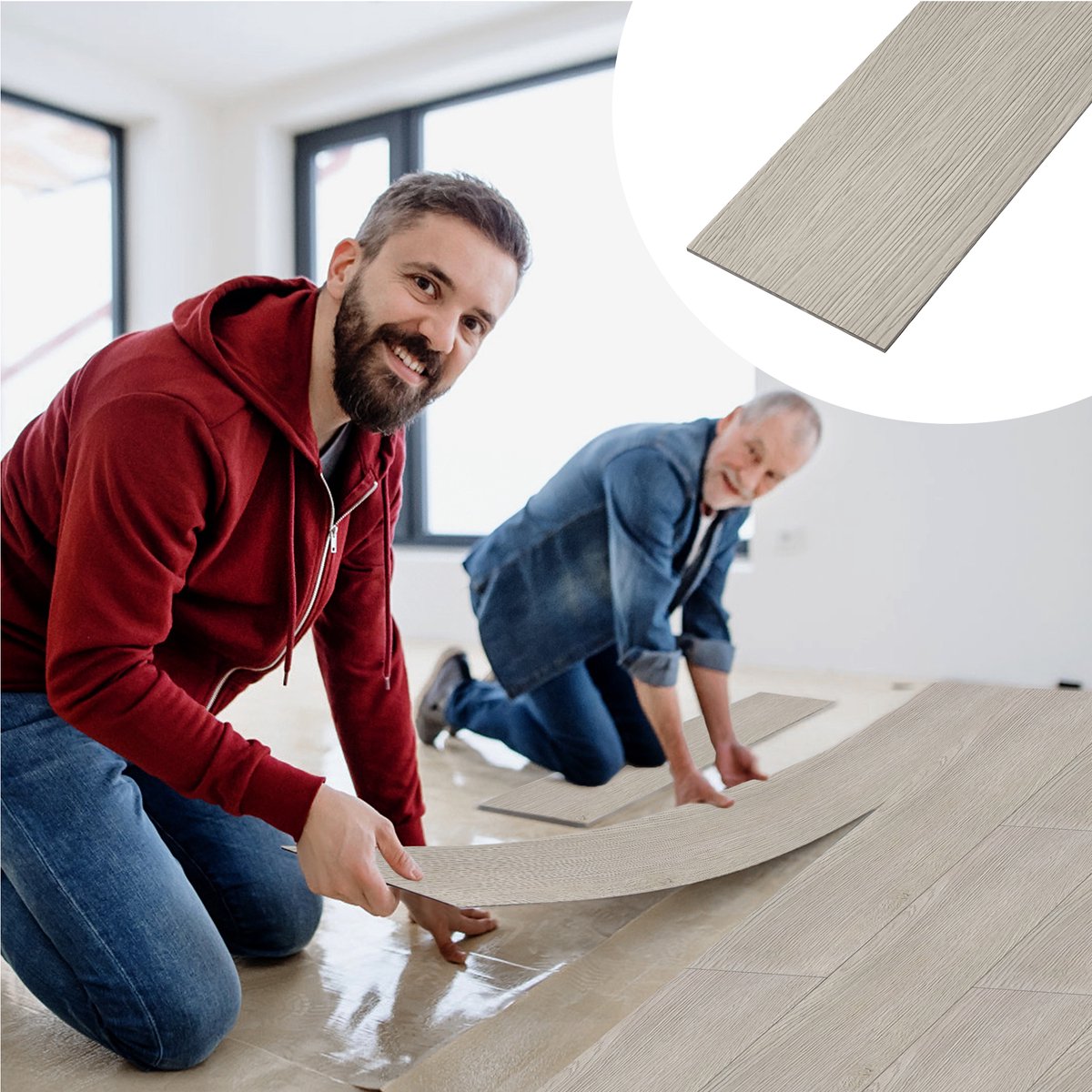 Froadp 10 m² PVC-vloerbedekking in middelgrijs tegels Vinylvloer kliksysteem Vinyl vloerbedekking met houteffect voor vloerverwarming 72 tegels
