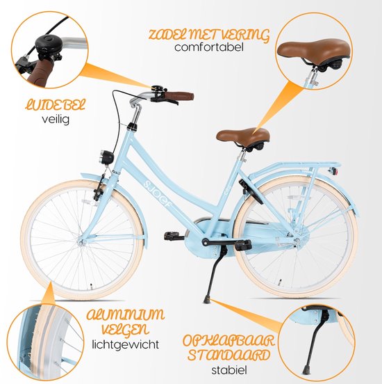 SJOEF City Meisjesfiets 22 inch - Kinderfiets 7, 8 & 9 jaar - LED verlichting - Inclusief Slot - Omafiets 22 inch - Licht Blauw van SJOEF — afbeelding 4