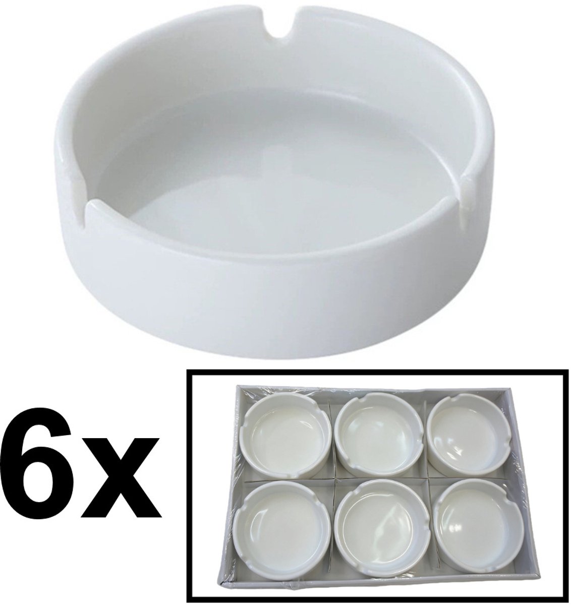Decopatent - 6 Stuks Asbak Rond 10.4 Cm - Voordeelverpakking - Thuis / Horeca / Terras / Tafel Asbakken - Stapelbare Asbakken Set - Asbak voor Binnen en Buiten gebruik - Stijlvolle Keramiek Ronde Asbak - Afm: 10.4 x 10.4 x 3 Cm. - Kleur: WIT