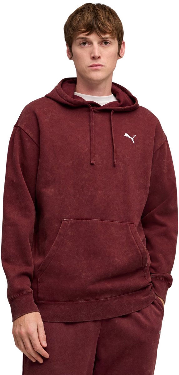 Puma ESS Elevated Relaxed Wash Hoodie Heren Bordeauxrood