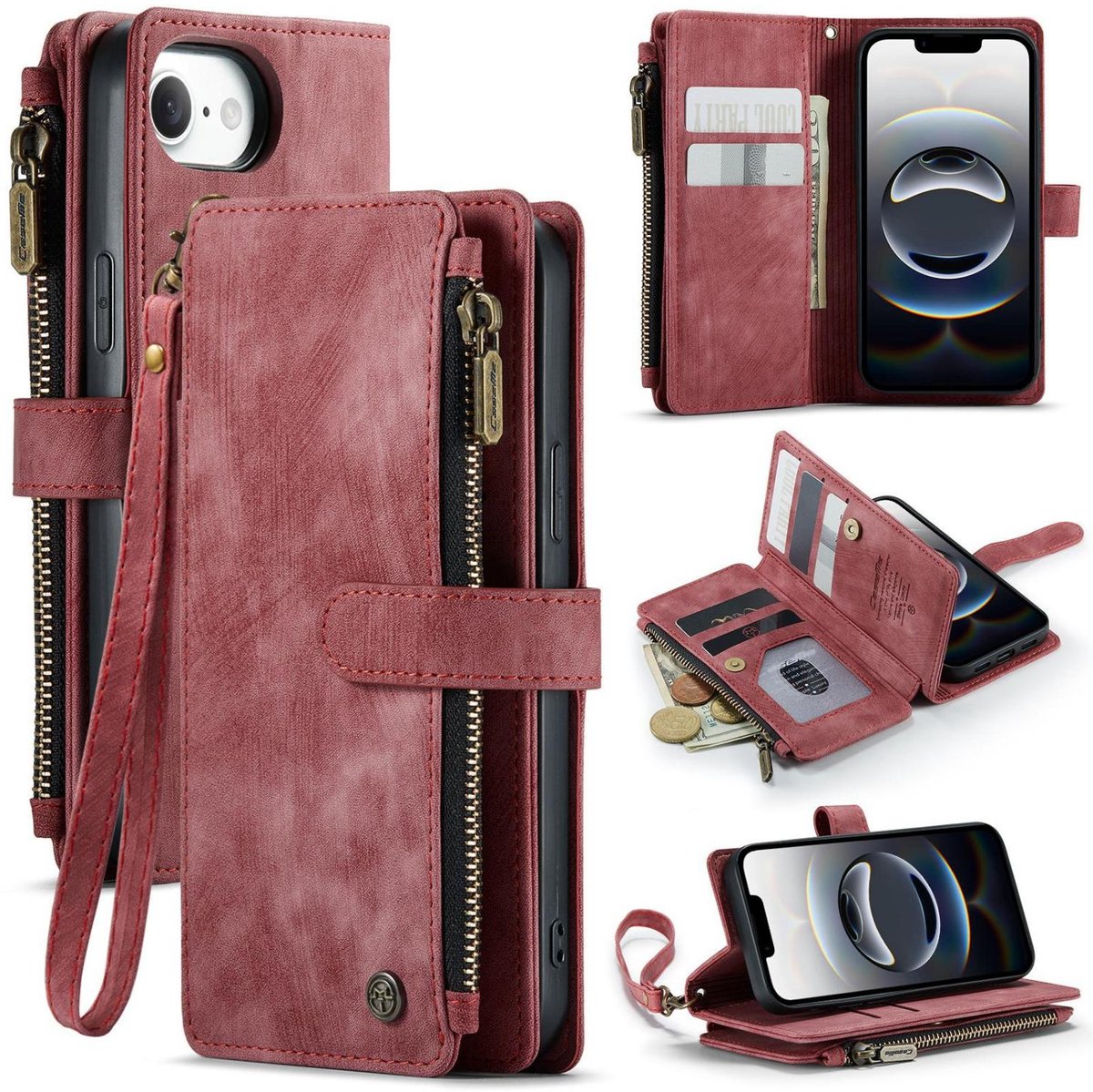 CaseMe Telefoonhoesje geschikt voor Apple iPhone 17e Hoesje | CaseMe C30 Bookcase Portemonnee | Pasjeshouder voor 5 Pasjes | Telefoonhoesje voor Pinpas / OV Kaart / Rijbewijs - Rood
