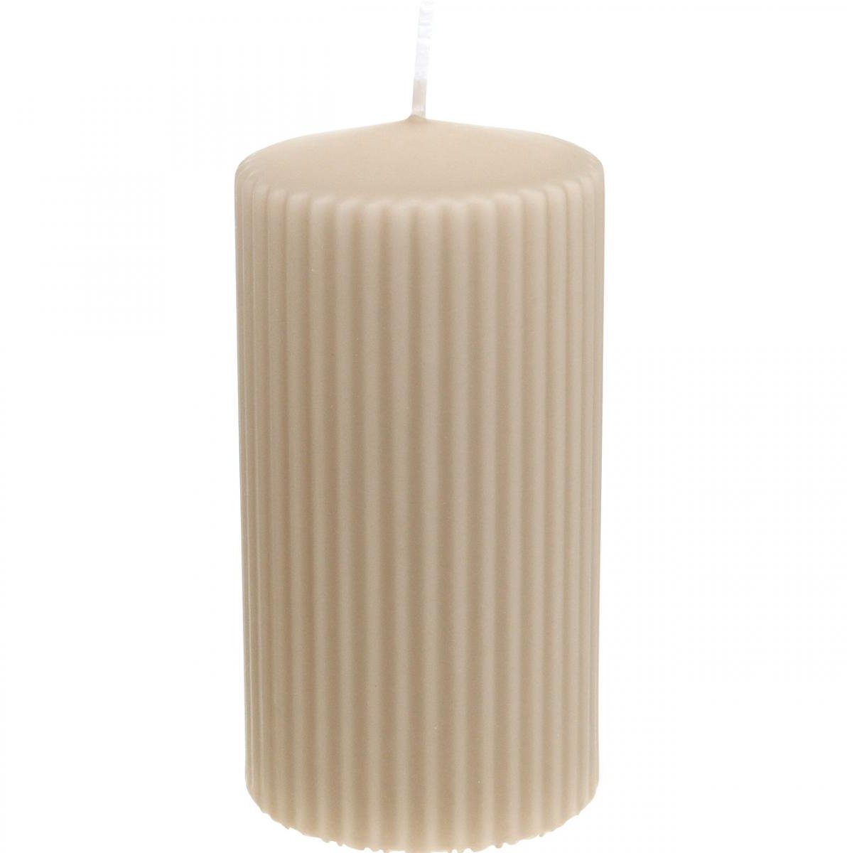 Wenzel Kerzen Pilaarkaarsen, beige, gegroefd, 70/130 mm, 4 stuks
