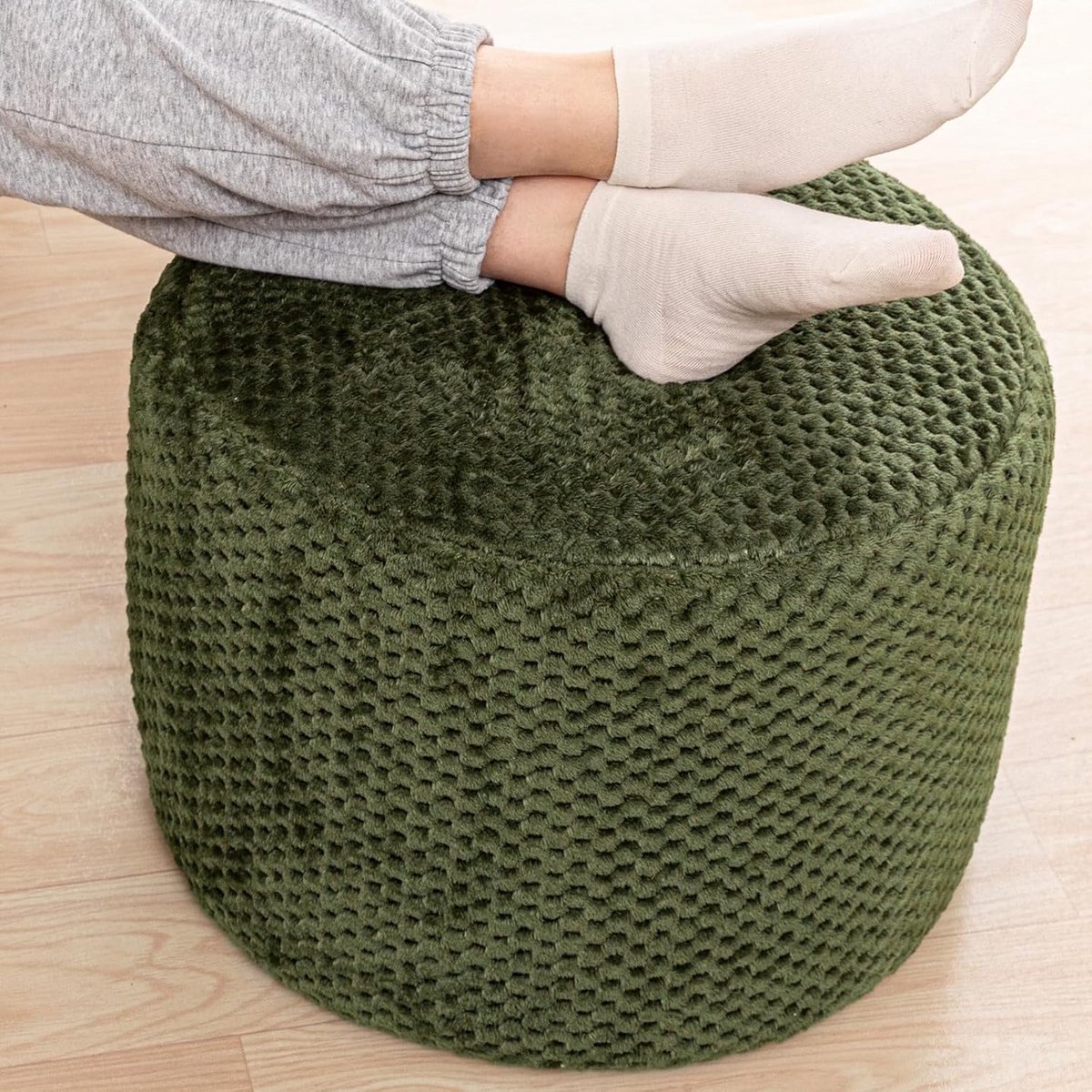 Ronde Pluchen Voetenbank Rond Zacht Poef Kruk Zithoogte 35 cm Groen