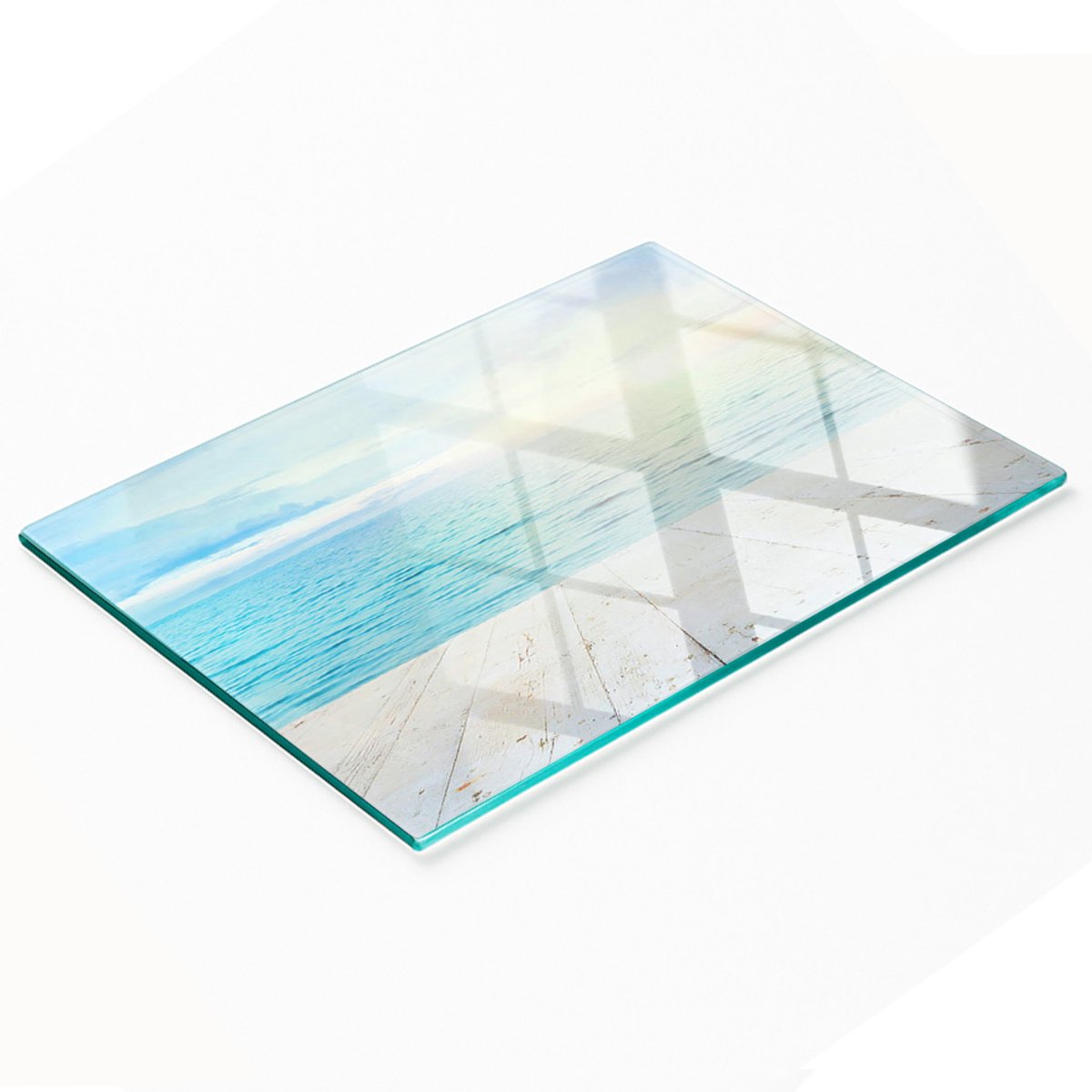 Duurzame en stijlvolle snijplank van gehard glas met zeemotief, 80x52 cm