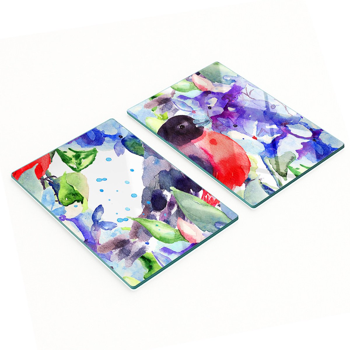 Glazen snijplanken met vogel- en bloemenmotief, 2x40x52 cm