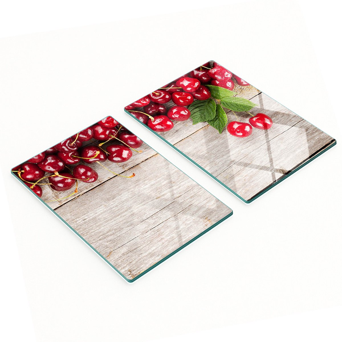 Keukenplanken van gehard glas met kersenmotief op houtnerf, 2x40x52 cm