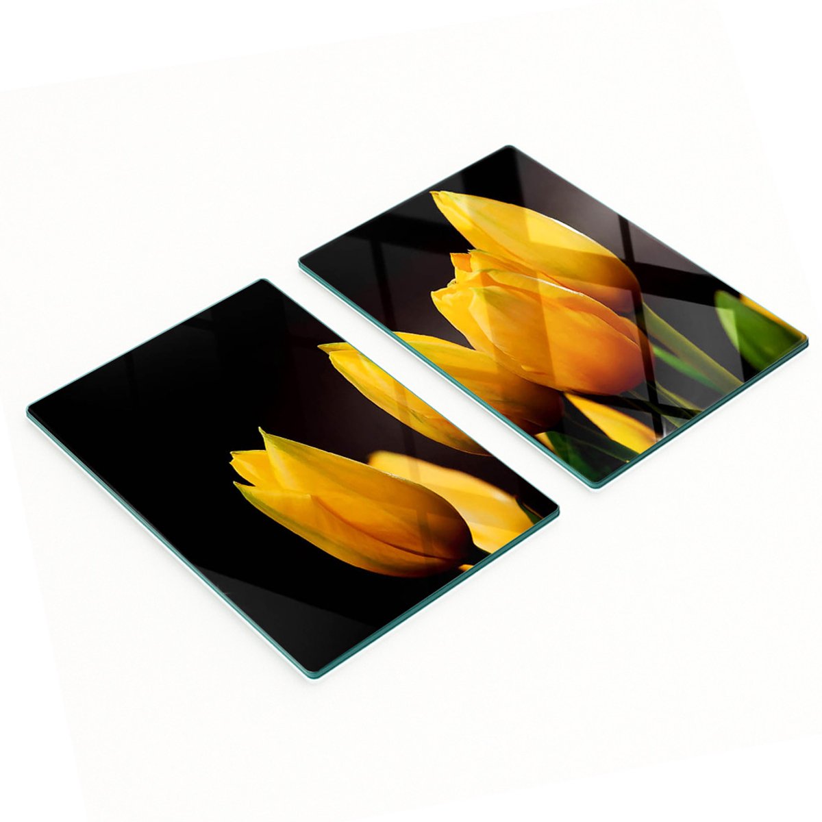 Decoratieve glazen snij- en serveerplanken met gele tulpen, 2x40x52 cm