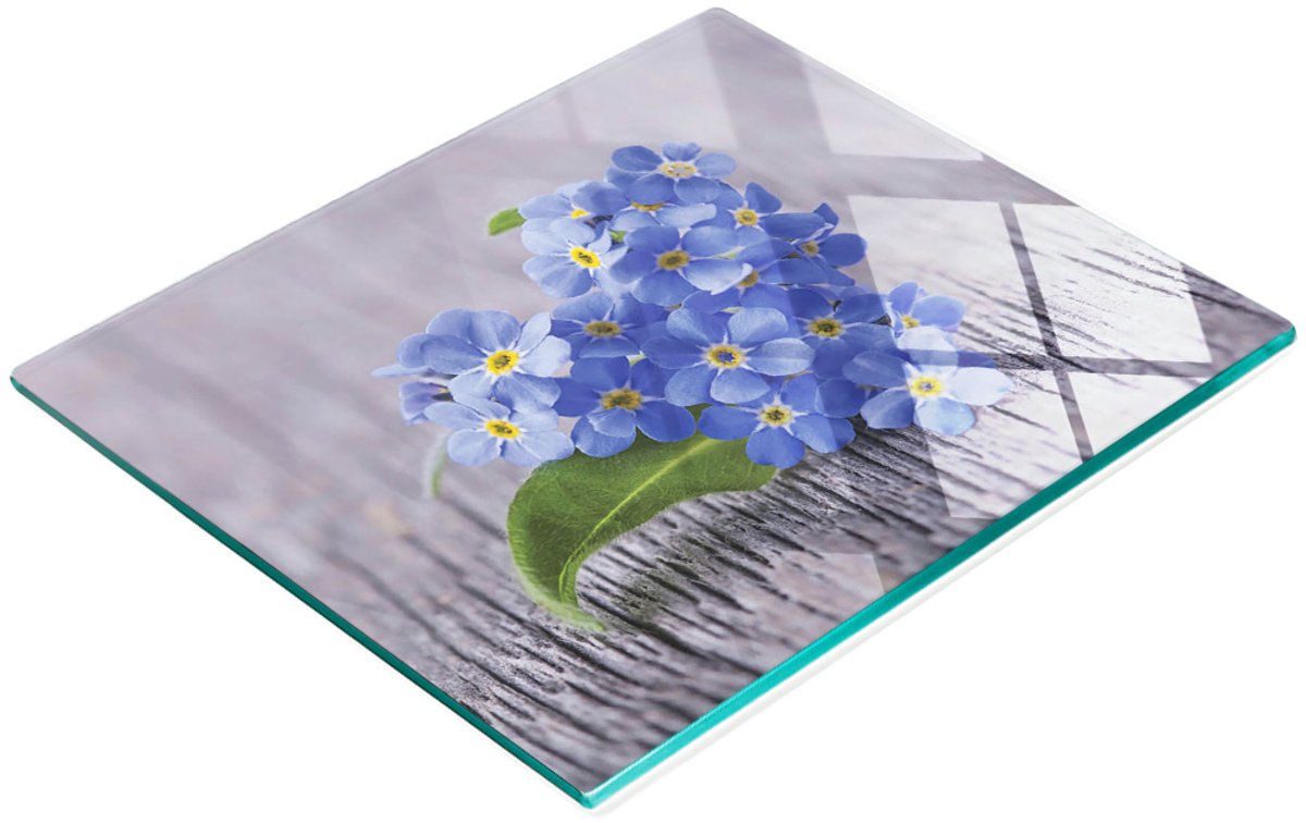 Gehard multifunctioneel decoratief bord van glas met vergeet-me-nietjes, 60x52 cm