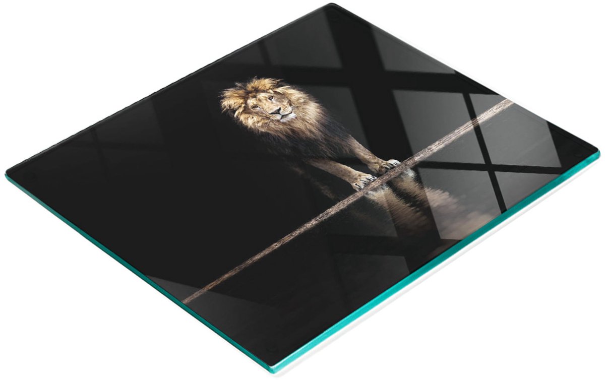 Decoratieve glazen serveerplank voor snacks, met leeuwenportret, 60x52 cm