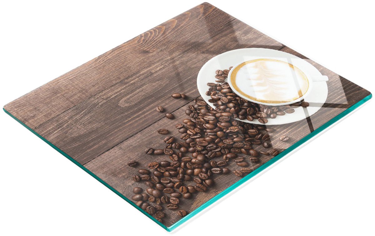 Keukenplank van gehard glas met koffieboonmotief, hout, 60x52 cm