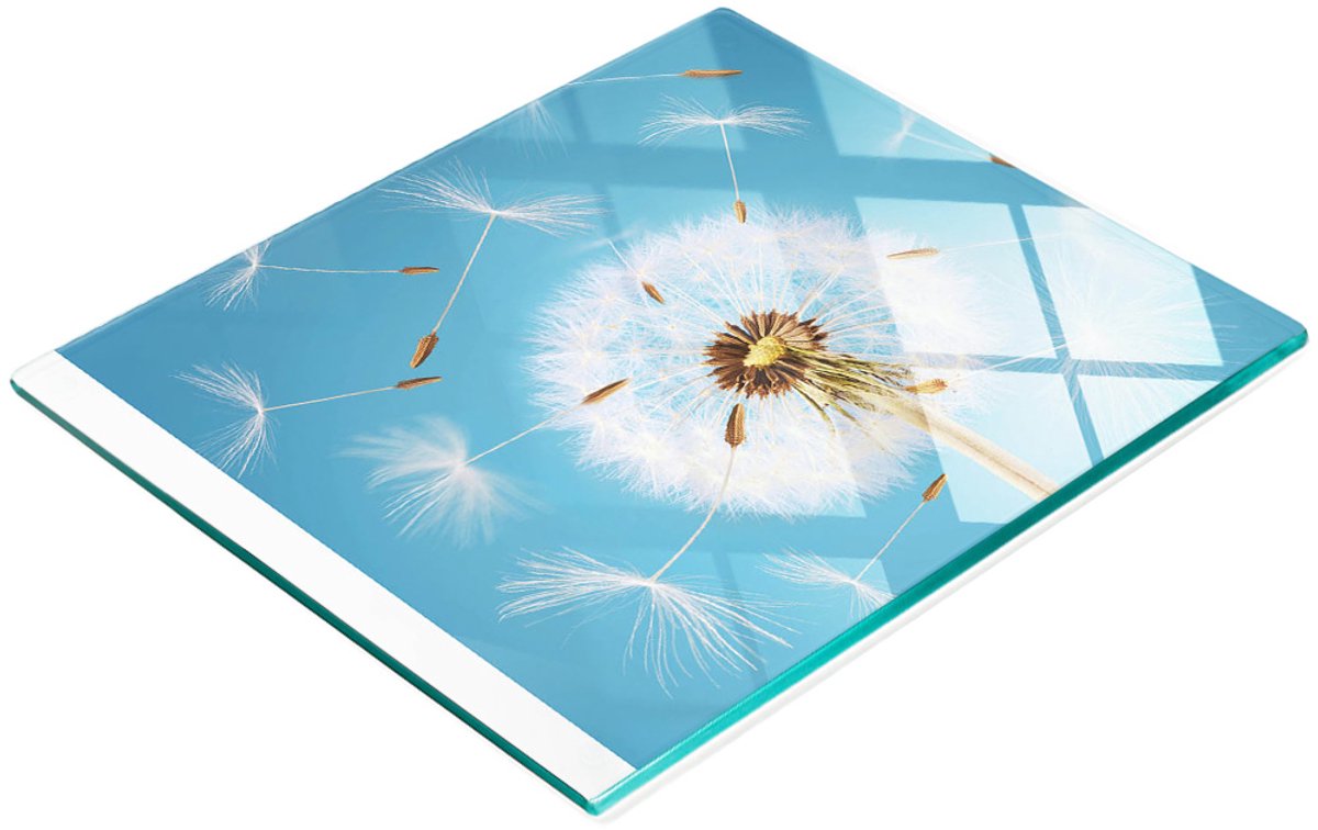 Decoratieve snijplank van gehard glas met paardenbloemmotief, 60x52 cm