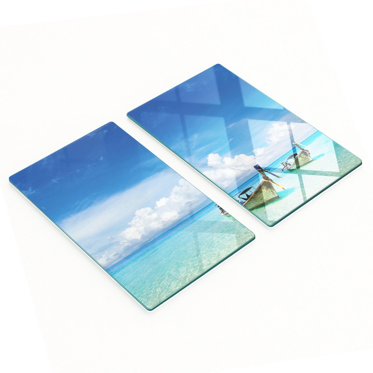 Decoratieve glazen snij- en serveerplanken in de vorm van strandbootjes, 2x30x52 cm