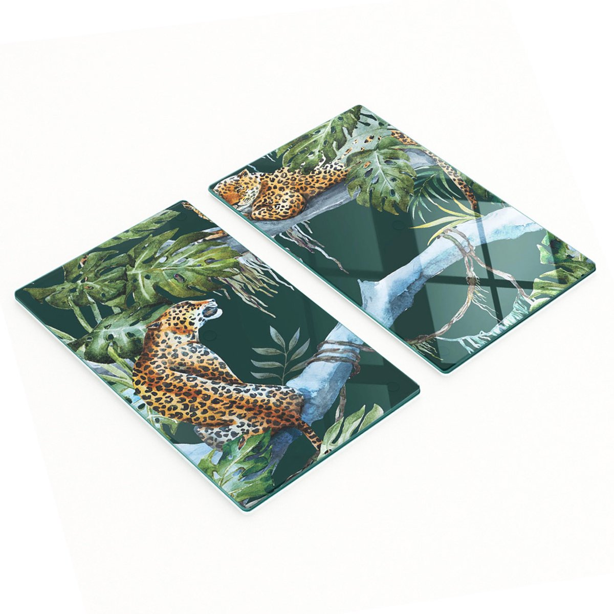 Decoratieve glazen serveerplanken met luipaardmotief voor snacks, 2x30x52 cm
