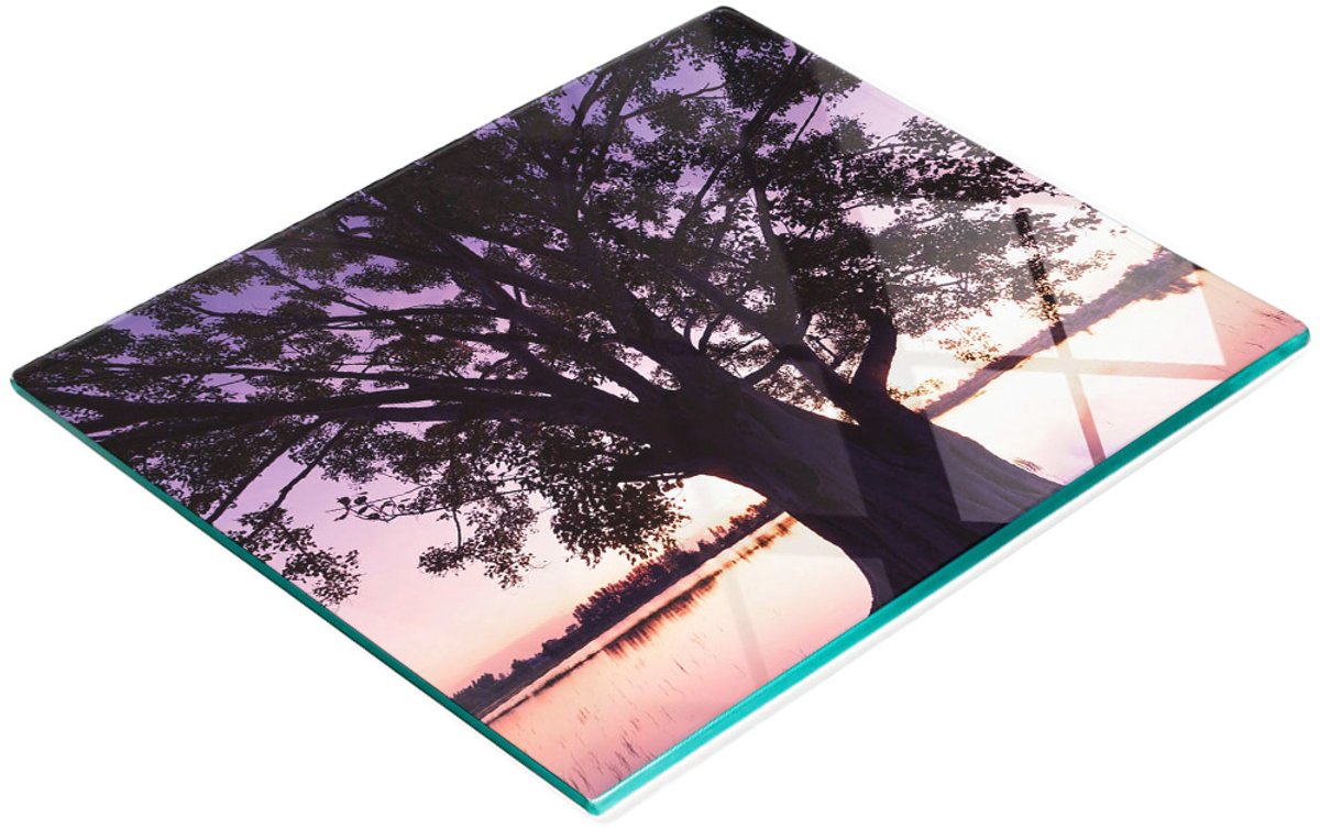 Glazen serveerplank met boom- en meermotief, 60x52 cm