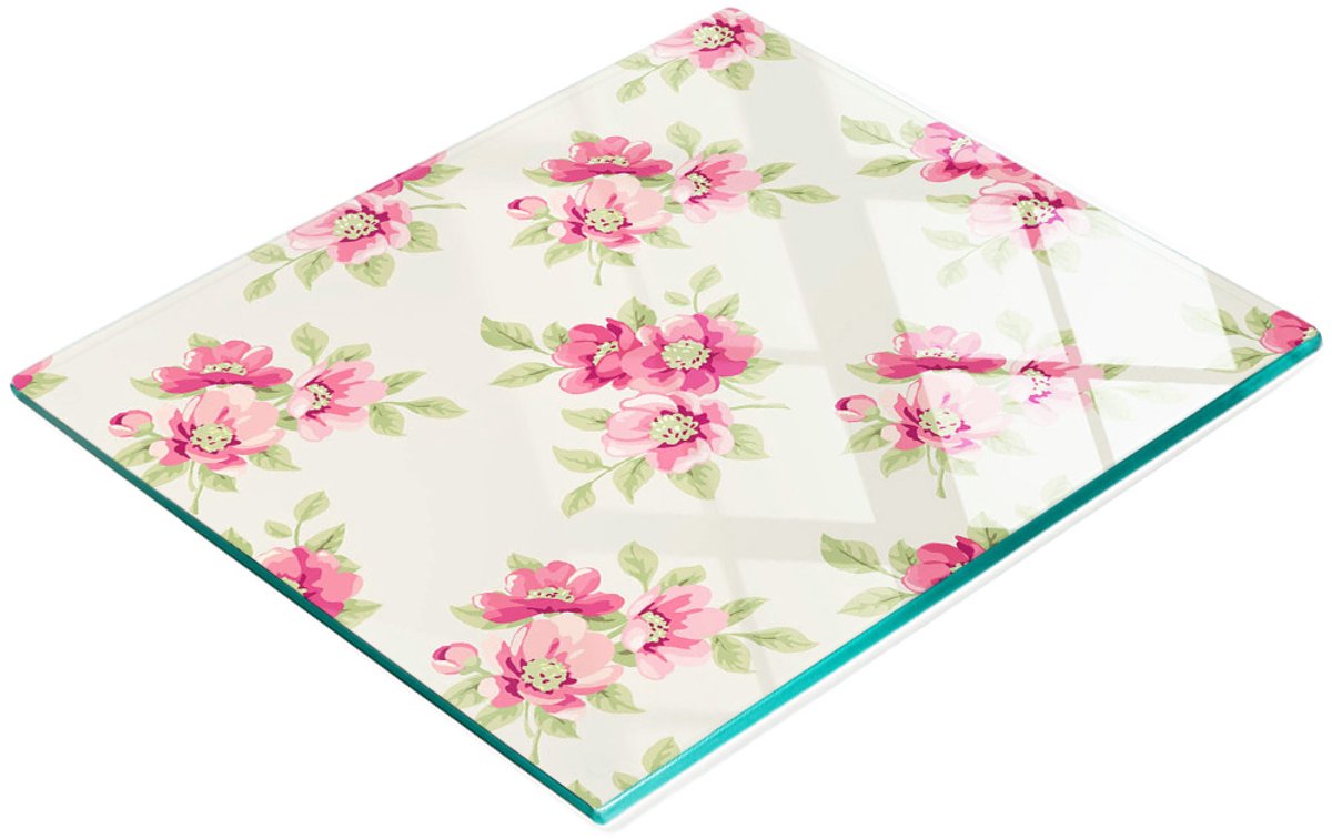 Glazen serveerplank met grafisch bloemenpatroon 60x52 cm