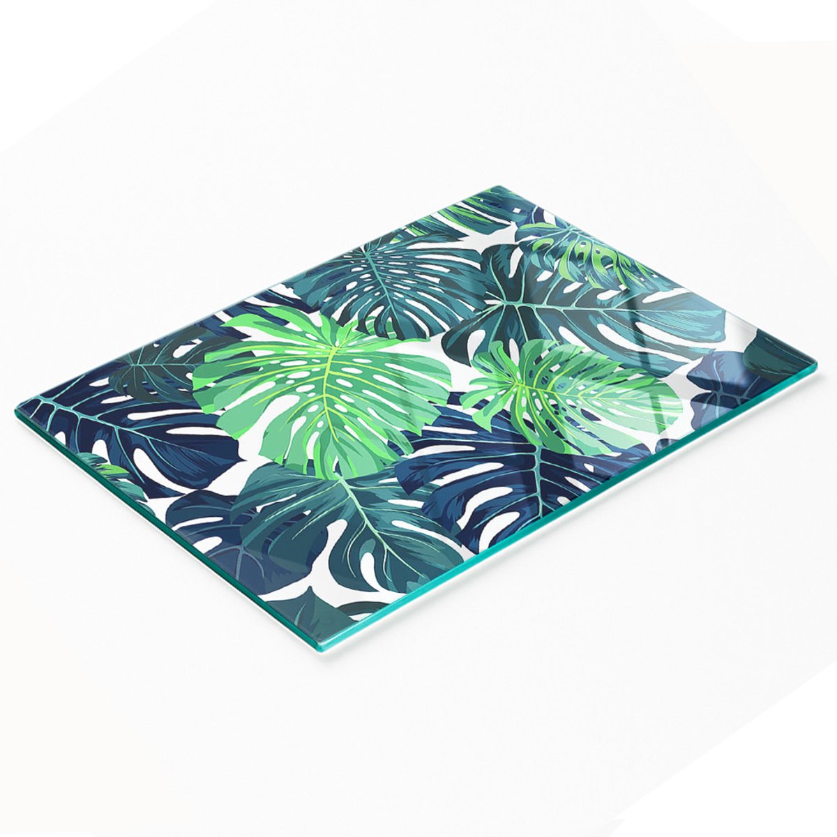 Keukenplank van gehard glas met tropische bladeren, 80x52 cm
