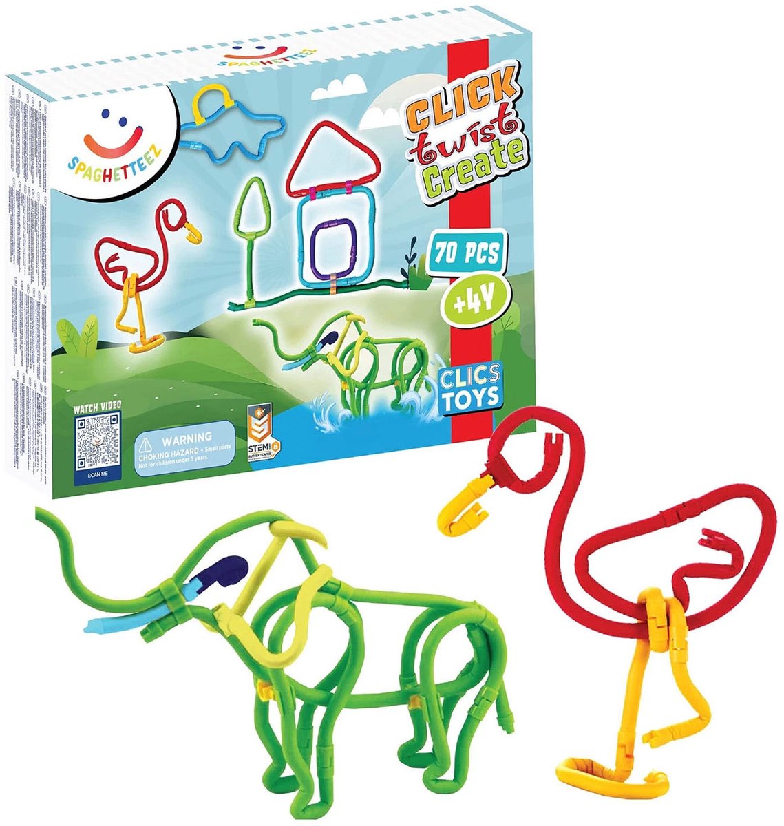Spaghetteez antistress speelgoed voor kinderen vanaf 5 jaar, educatieve Montessori-knutselset voor jongens en meisjes, flexibele bouwstenen - Wiggly Roadster set