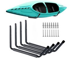4-delig lichtgewicht kajakrek met wandhaken, geschikt voor kano's, surfplanken, ski's, paddleboards en ladders.