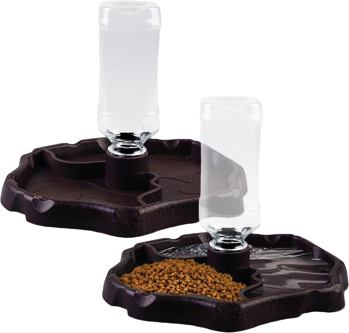 Reptielen Voederbak - Waterdispenser Drinkschaal - Voeding Hydratatie - 2-in-1 Nat Droog - 21 x 19.5 cm - Donkerbruin
