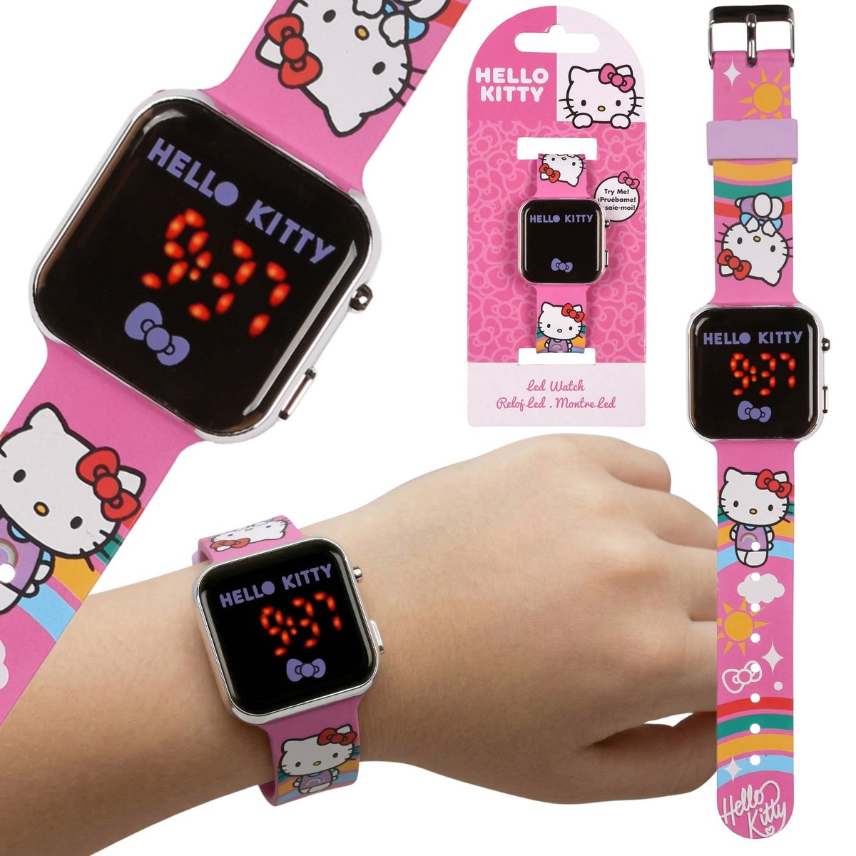 Hello Kitty Roze digitaal horloge, LED-polshorloge voor meisjes, met datum en tijd