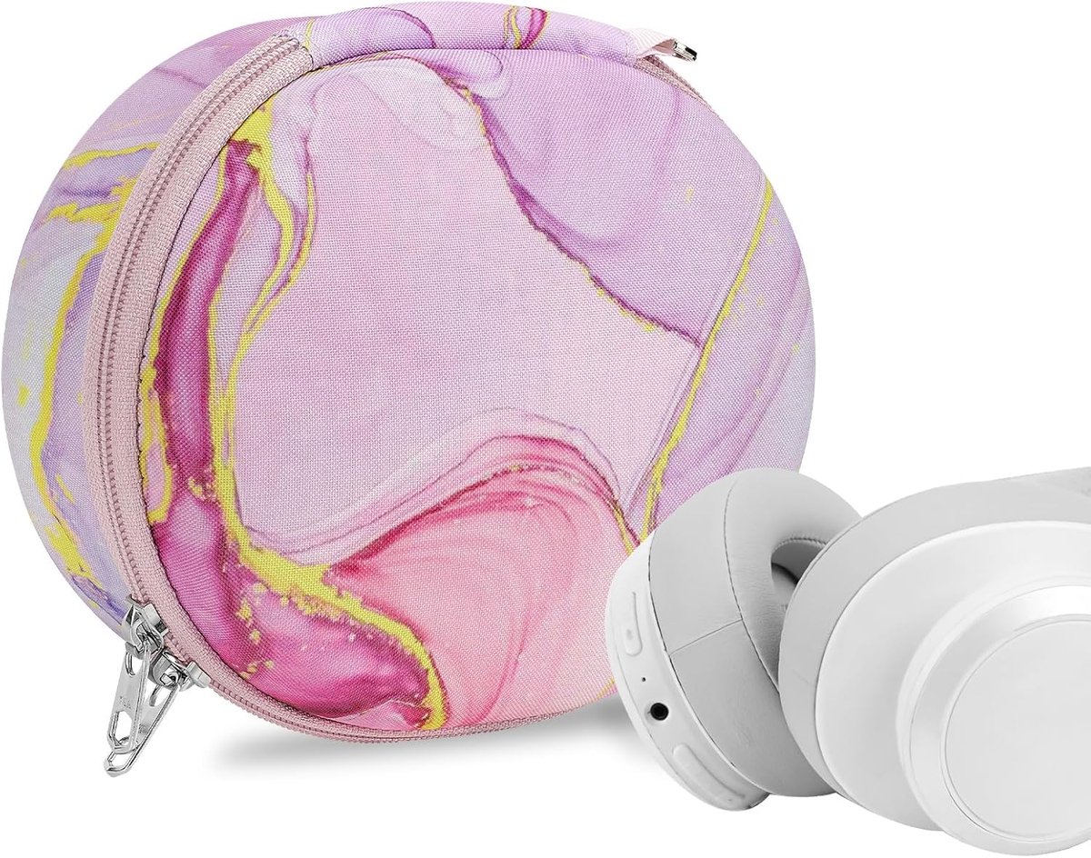 Hoofdtelefoonhoes - Harde Draagtas - Reizen Opbergen - Kabelopslag - 17 x 15 x 9.5 cm - Roze Marmer