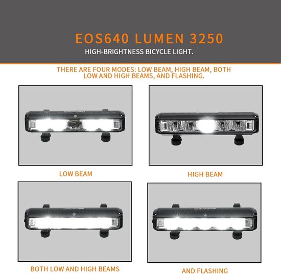 Oplaadbare Fietslamp - USB Fietsverlichting - Nachtelijke Fietstochten - 3250 Lumen Superhelder - 19.3 x 9.9 cm - Zwart — afbeelding 4