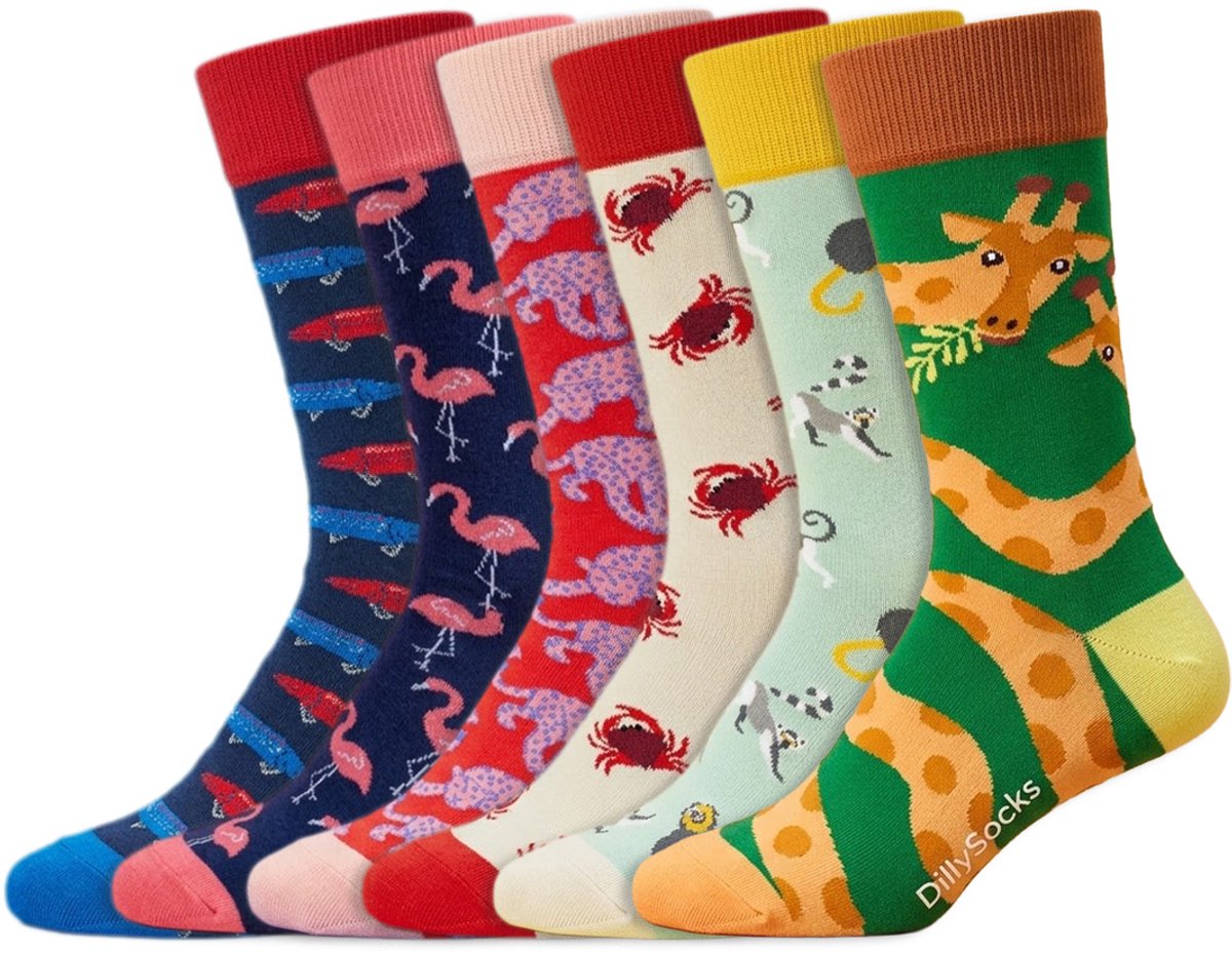 6 Paar – Dilly Socks – Thema Dieren – Dames & Heren – Katoen – Diverse printjes
