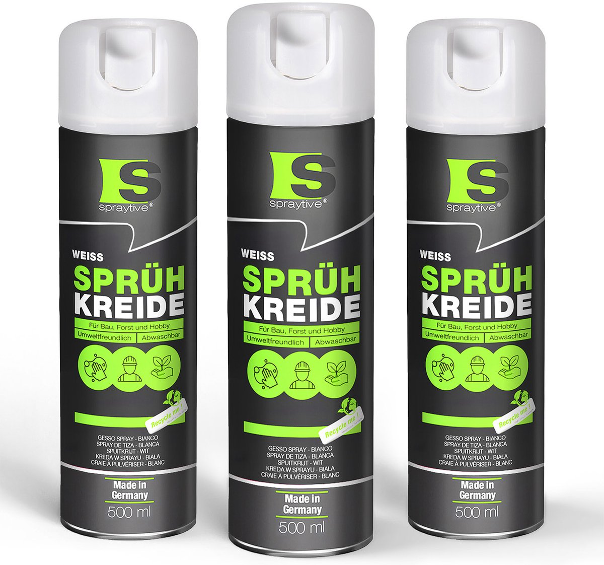 Spraytive 3x 500ml spuitkrijt wit markeerspray afwasbaar krijtspray voor tijdelijk markeren op asfalt gras en beton hoge dekking