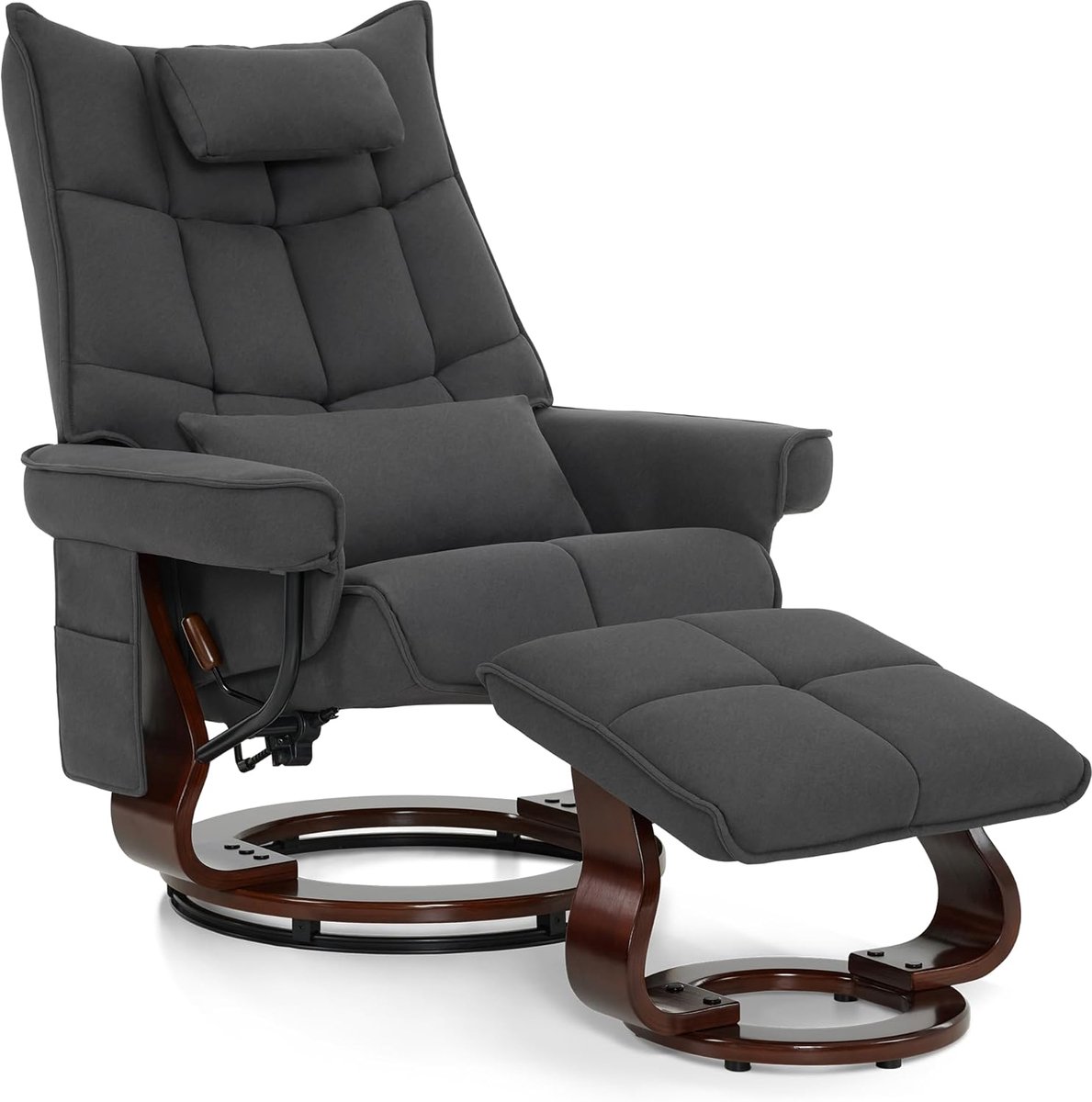 Draaibare Relaxfauteuil - Comfortabele Stoel - Woonkamer Ontspanning - Met Voetensteun Kruk - 140x92x111cm - Donkergrijs